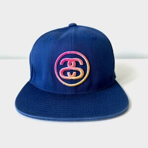 Stussy Double SS Link Cap Snapback Hat Rare Blue Pink Yellow